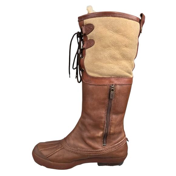 UGG Women’s Belcloud Brown Leather Duck Lined Boots Size US 8.5 - Picture 2 of 10